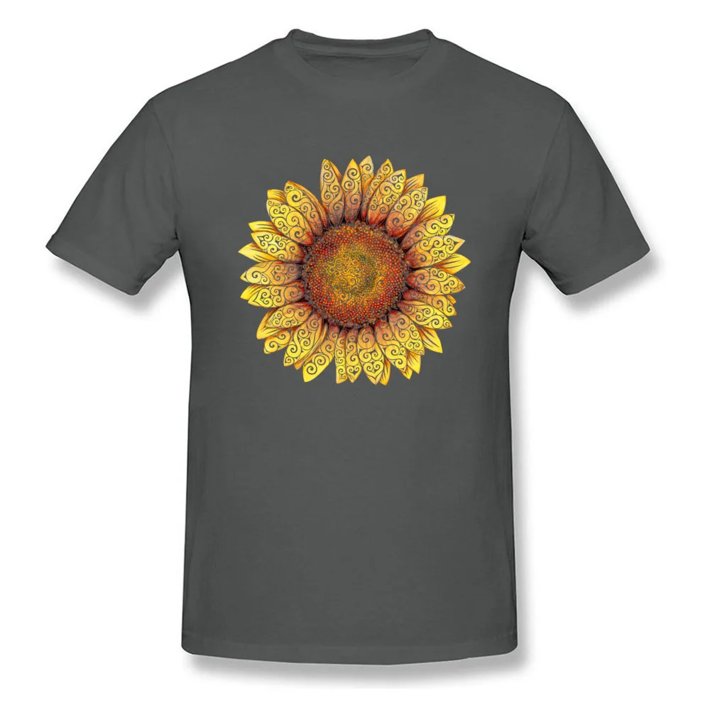 Swirly Sunflower Slim Fit Summer 100% Cotton Crewneck Mens Tops Shirts Printed Clothing Shirt 2017 Popular Short Sleeve T-shirts Swirly Sunflower carbon