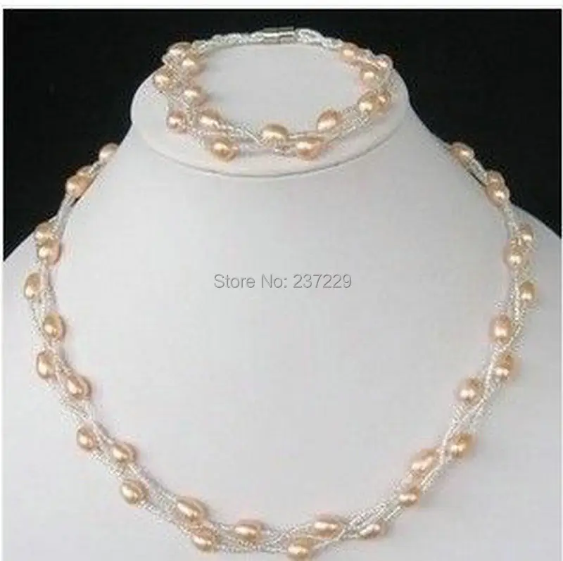

Wholesale price FREE SHIPPING ^^New Lovely pink freshwater pearls necklace bracelet set