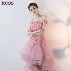 2018 коктейльные платья бордовый розовый цветок Высокая Низкая Robe De Vestidos Coctel Вечеринка платье для выпускного вечера