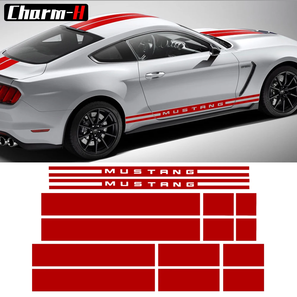 

Side Door Rocker Panel Stripes Front Rear Hood Roof Trunk Graphic Decal Set Stickers for Ford Mustang 2015-2017, 9 colors