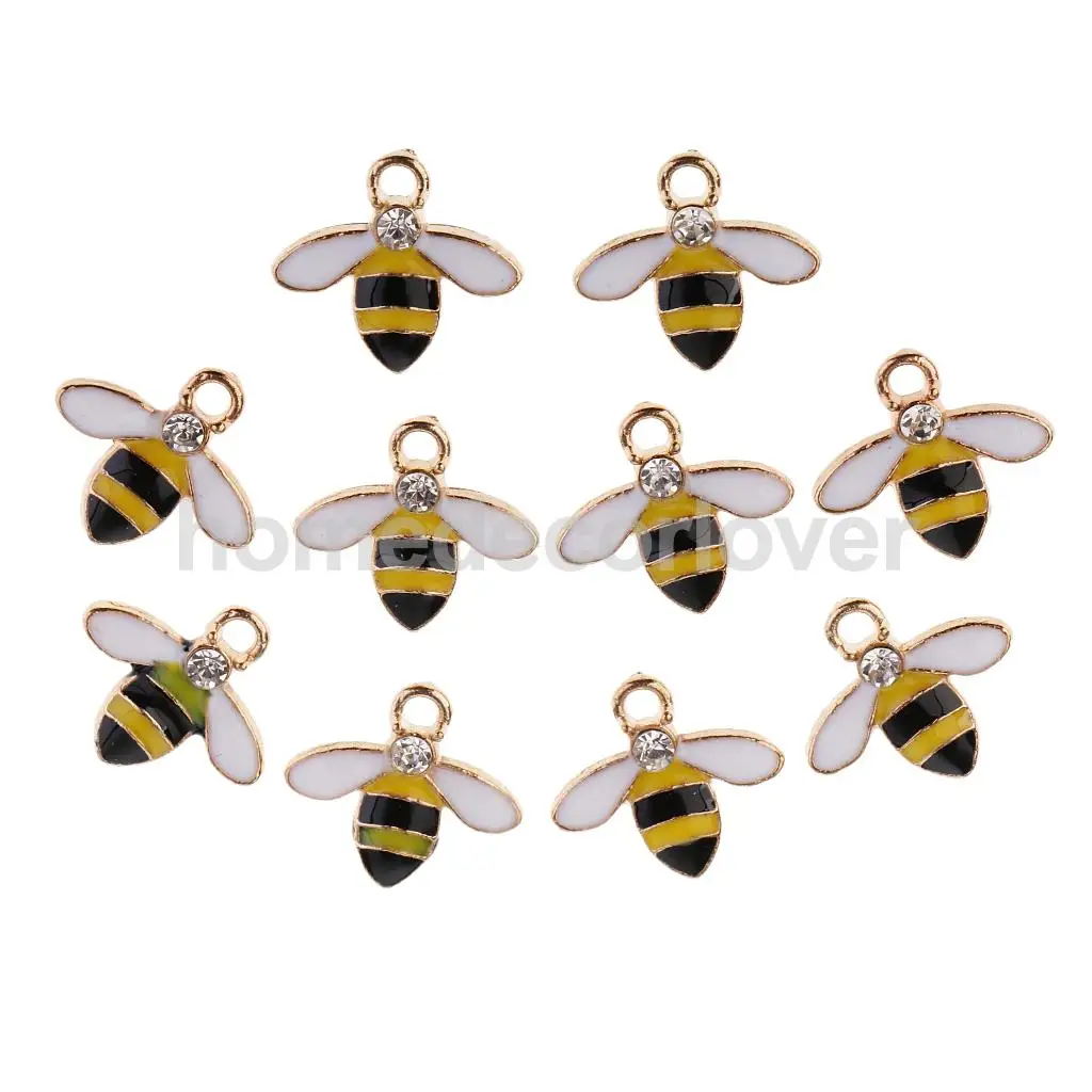 10Pcs Cute Bee Alloy Rhinestone Embellishment Diamante Flatback Buttons DIY Scrapbooking Cellphone Case Hair Accessories Charms