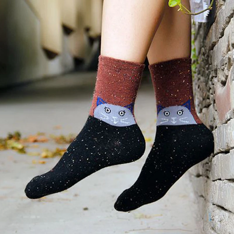 Rabbit Wool Women's Warm Socks Retro Autumn Winter Animals Patterns Women Vintage Thicken Socks Cute Cartoon Thermal Socks Meias