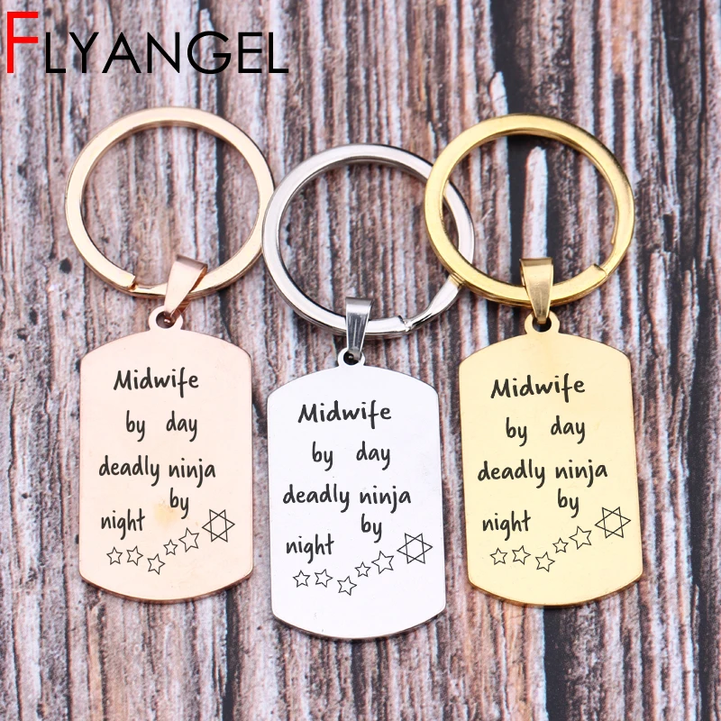 

Lettering Key Chains Engraved Midwife By Day Deadly Ninja By Night Keyring Gift To Midwife Keys Holder Jewelry Bag Charm Keytag