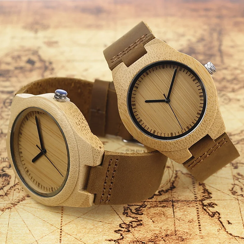 BOBO BIRD men Watches women Wooden Bamboo Watch ladies Quartz lover's clock with Leather Strap as Gift in wood box custom