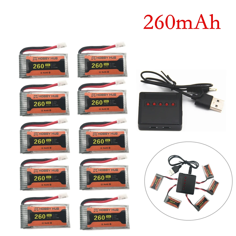 

10pcs 3.7V 260MAH Upgrade For Eachine E010 E010C E011 E013 H36 Mini RC Quadcopter 3.7V 260MAH 30C Libo Battery With Charger Set