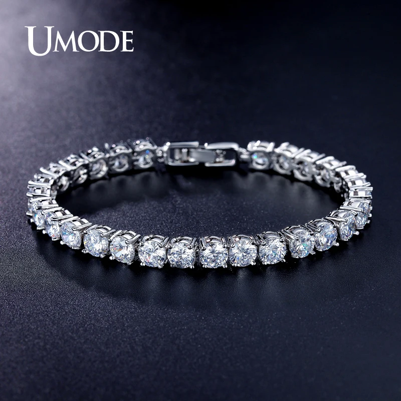 font b UMODE b font Luxury Tennis font b Bracelet b font Rhodium plated Round