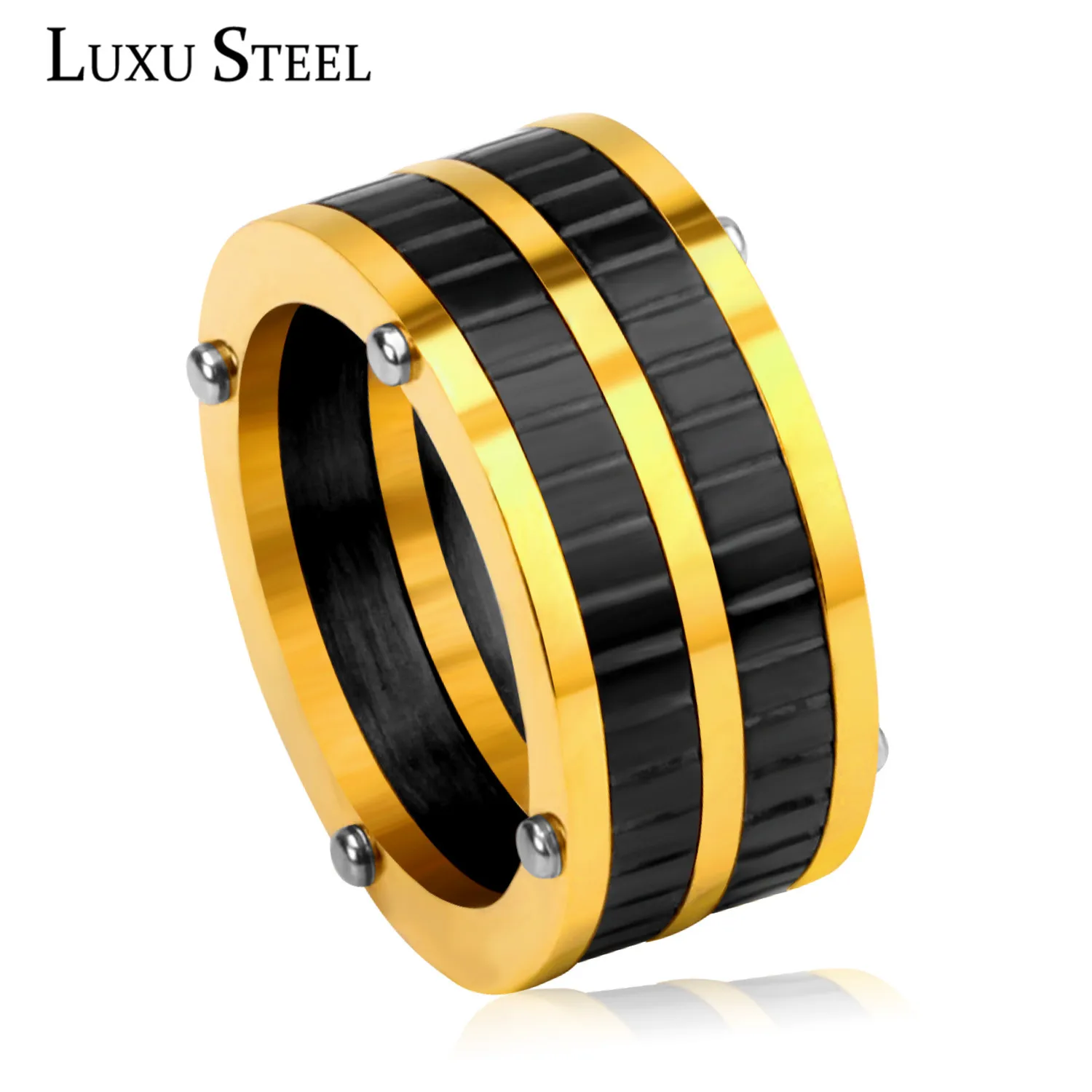 

LUXUSTEEL Rings For Women Stainless Steel Gold Mix Black Color Fashion Engagement Rings Gift