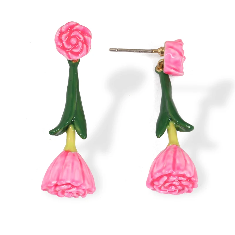 Small Fresh Flower Bloom Hand Painted Enamel Stud Earring For Women Plant Jewellery Boucle Doreille femme 2017 Orecchini donna | Украшения