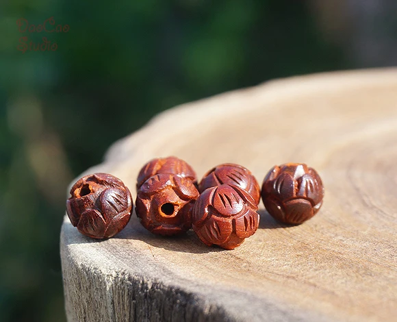 

6mm/8/10/12mm Red Sandalwood Wood Wooden Carved Lotus Loose Beads Mala Bead Japa Mala Bracelet Jewellry Findings DIY Accessories