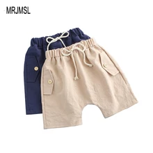 Детские штаны; детские летние брюки для маленьких мальчиков и девочек; свободные шорты; однотонная пляжная одежда с карманами и пуговицами; цвет синий; khaqi;