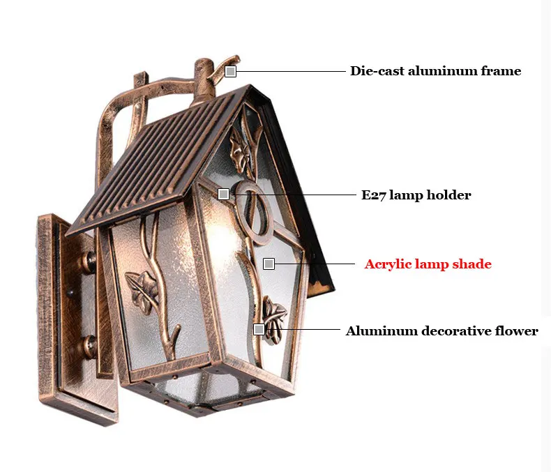 Алюминиевый и акриловый Европейский стиль ретро светодиодный настенный светильник Наружное освещение Вилла балкон садовые лампы лампа Водонепроницаемая лампа