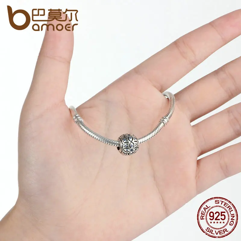 BAMOER 925 Sterling Silver Charms With Blue Crystals S925 Bead Charm fit Bracelets & Bangles for Women Jewelry SCC059