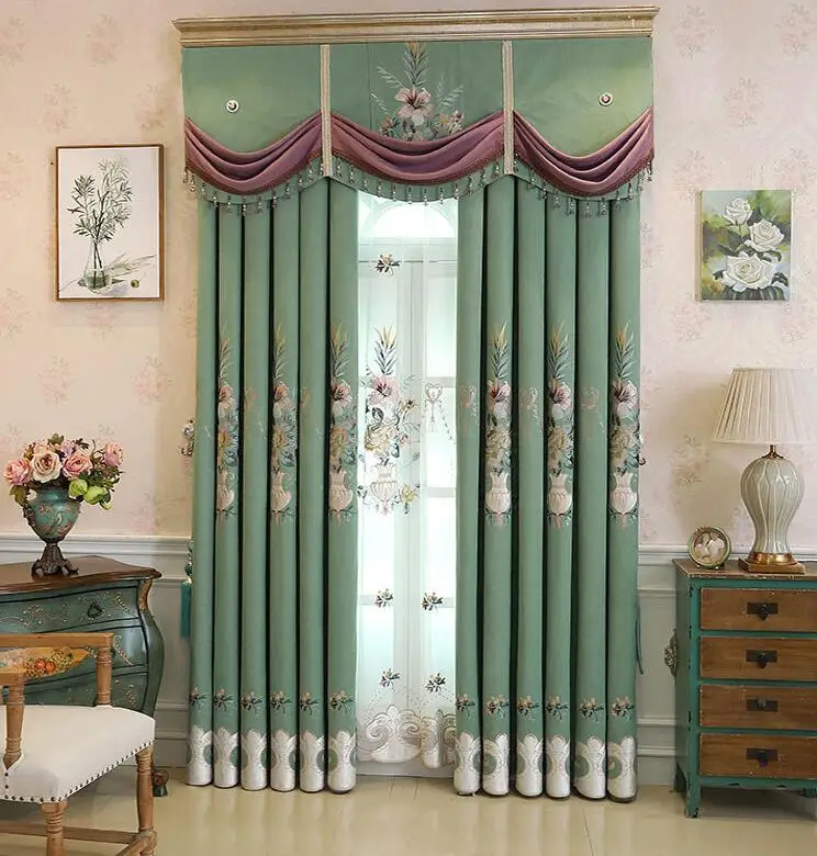 

Princess style European style small luxury pastoral chefney curtains bedroom shade fresh American country embroidery upscale