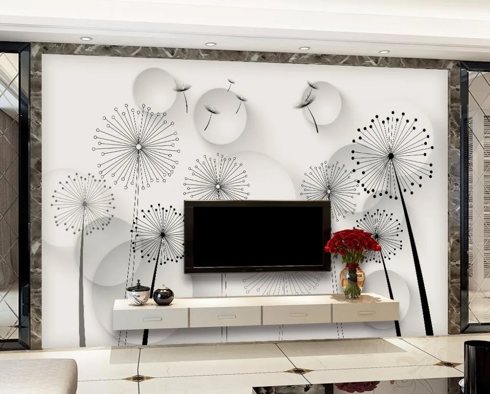 Beibehang пользовательские обои современный минималистичный абстрактные одуванчика ТВ диван фоне стены гостиная спальня росписи 3d обои