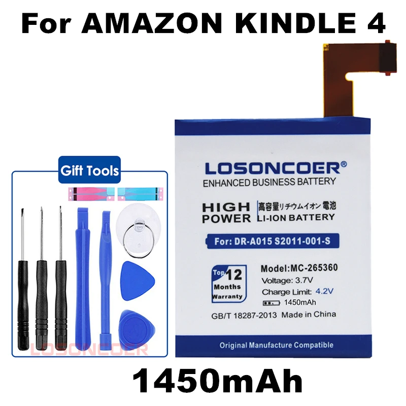 

LOSONCOER 1450mAh MC-265360 Battery for Amazon Kindle 4 D01100 S2011-001-S DR-A015 Battery