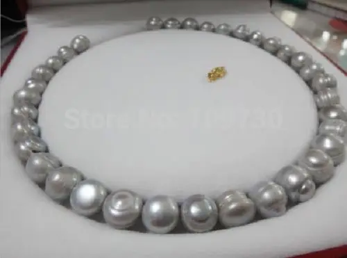 

Jewelr 003882 NATURAL SOUTH SEA GENUINE GRAY PEARL NECKLACE 14KGP GOLD CLASP