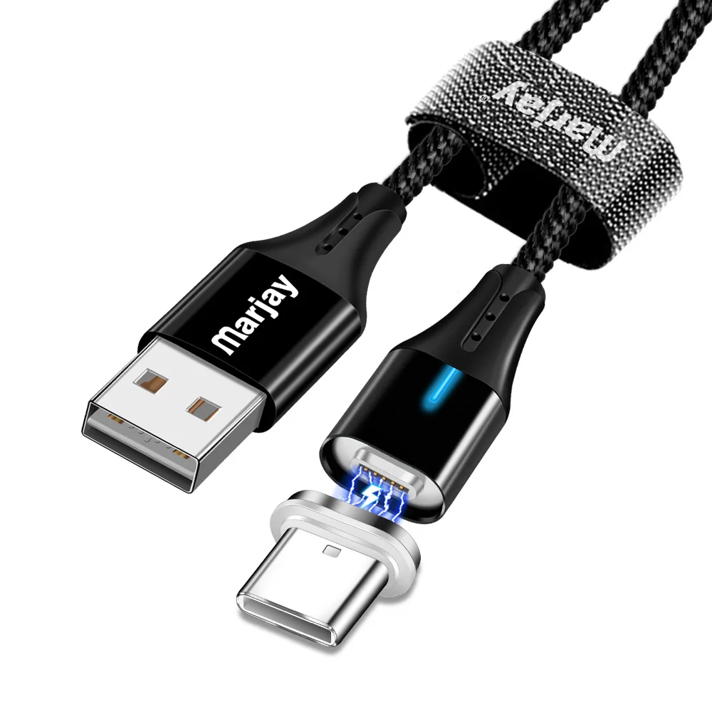 Магнитный зарядный Micro USB кабель Marjay для мобильного телефона iPhone samsung Xiaomi QC3.0, быстрое магнитное зарядное устройство, кабель usb type-C - Цвет: Black Type C Cable