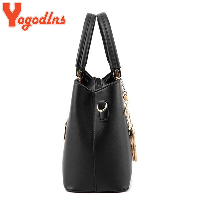 Yogodlns Классическая однотонная женская сумка-тоут из искусственной кожи с кисточками женская сумка с верхней ручкой модная сумка через плечо для леди