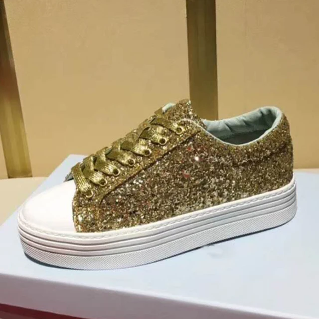 2018 Bling Bling Sneakers Women Round Toe Pink Gold Silver Sequins ...