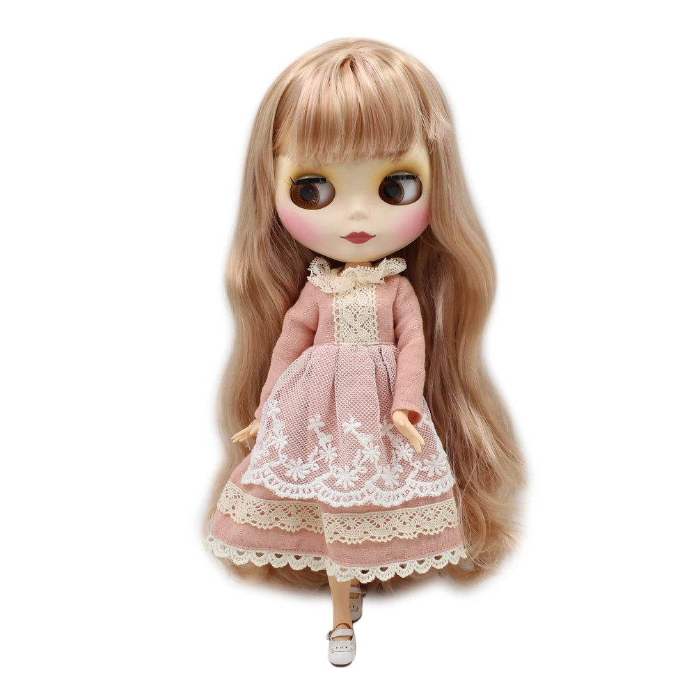 ICY DBS Blyth doll white skin Matte face Romantic mixing pink long curly hair with bangs joint body BL3227/1010