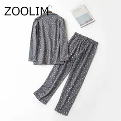 ZOOLIM/осенне-зимние пижамы, женские пижамы с брюками, 100% хлопок, пижамы, пижамы с отложным воротником, комплекты пижам