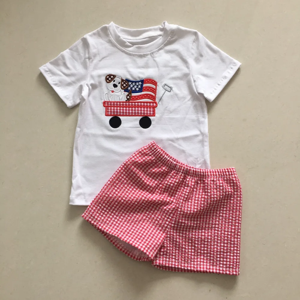 Puresun 4th 月スーパーかわいい男の子の夏の服かわいい刺繍トップとショーツセットベビー夏のブティック服 服セット Aliexpress