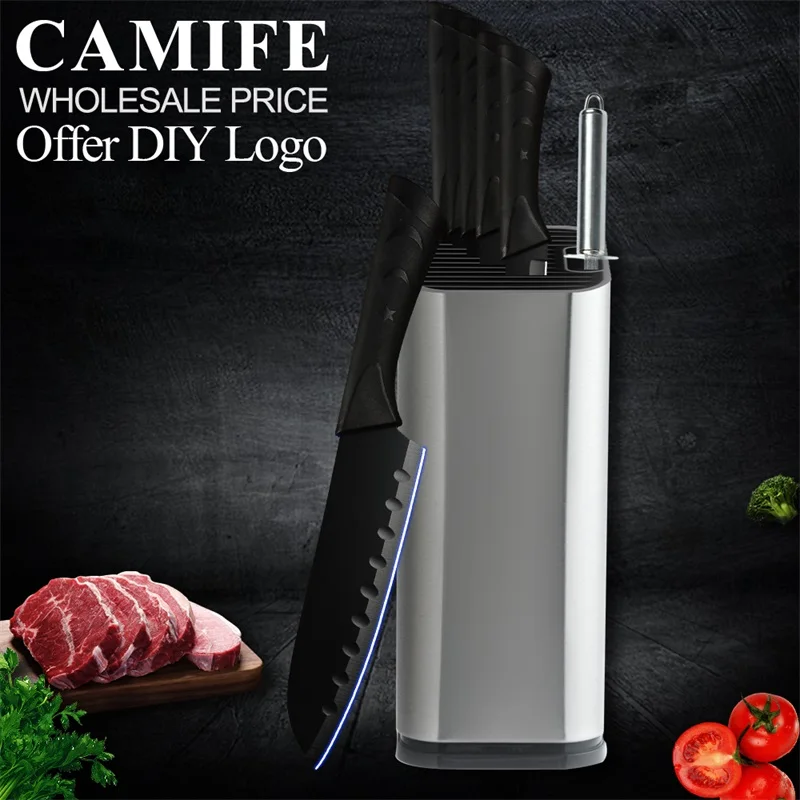 

Japanese Stainless Steel Knife Black Kitchen Knife Dropship Sharpener Holder 6 Pcs Set Cooking Kitchen Knives Accessories Tools
