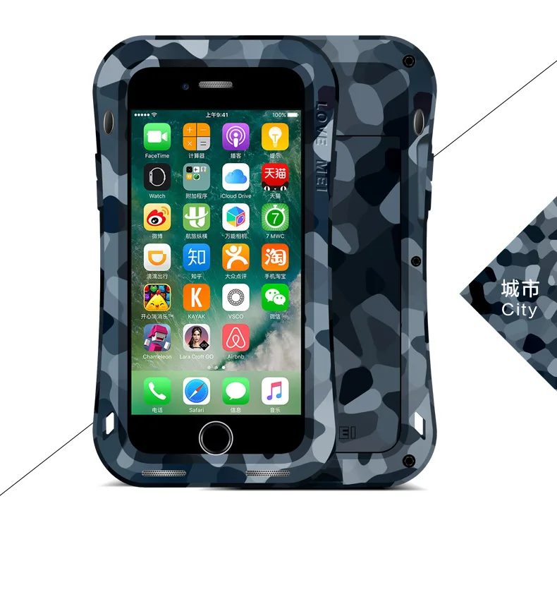 Love Mei Powerful CAMO SERIES small waist Case Cover for iPhone 7 Plus Waterproof Shockproof Aluminum case with Tempered Glass | Мобильные