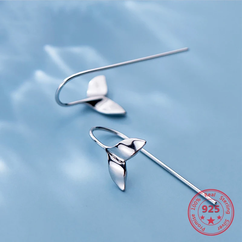 

Pure 925 Sterling Silver Chic Dangle Earrings Fish Tail Heart Earrings Fashion Women Jewelry