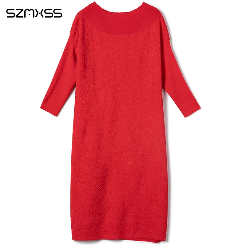 Knit dress female autumn and winter new Korean casual elegant long Dress solid color O-neck long sleeve over knee dresses