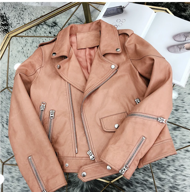 

EIFURKOP Short Genuine Leather Jacket Coats Women Slim Short Leather Jacket Real Sheepskin Leather Coat Female Ladies Overcoat