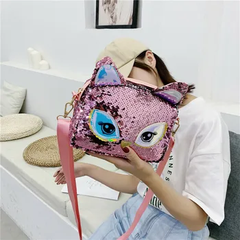 

Women's Sequins Storage Bag New Giltter Cat Shape Fashionable Shoulder Bags Ladies' Traveling Mini Crossbody Packs Hot Selling