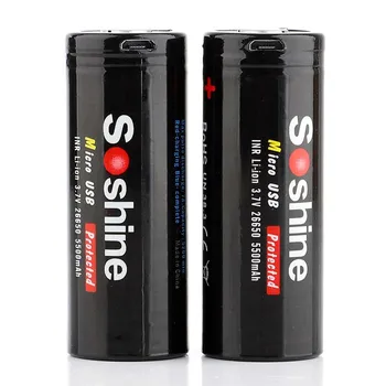 

Soshine 26650 3.7V 5500mAh Rechargeable Protected Li-ion Battery with Build-in USB Port(1 Pair)