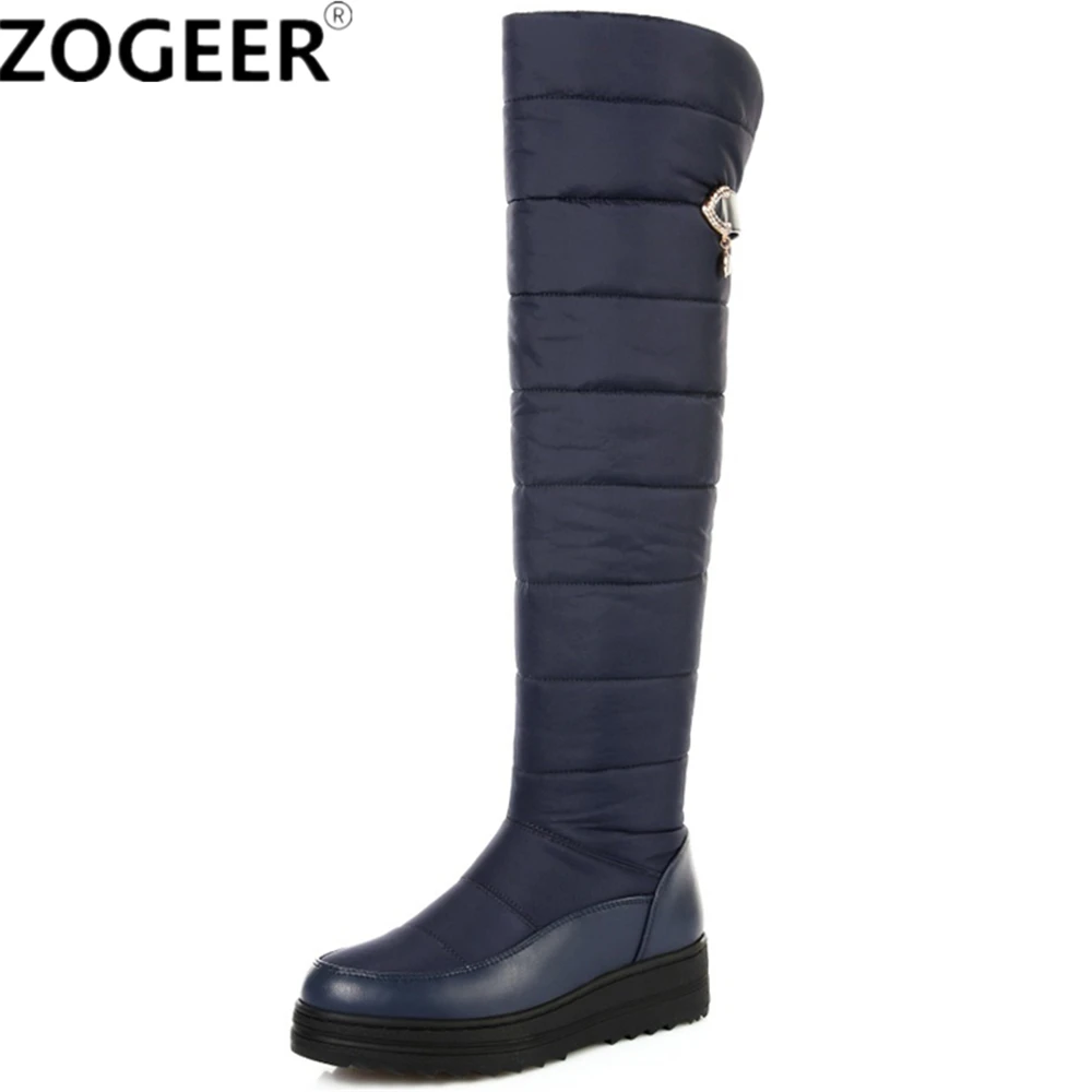 

Plus size 44 Down Women Snow Boots Winter Hot Ladies Plush Fur Boots Fashion Black Wedge Low Heel Over The Kne Warm Shoes Woman