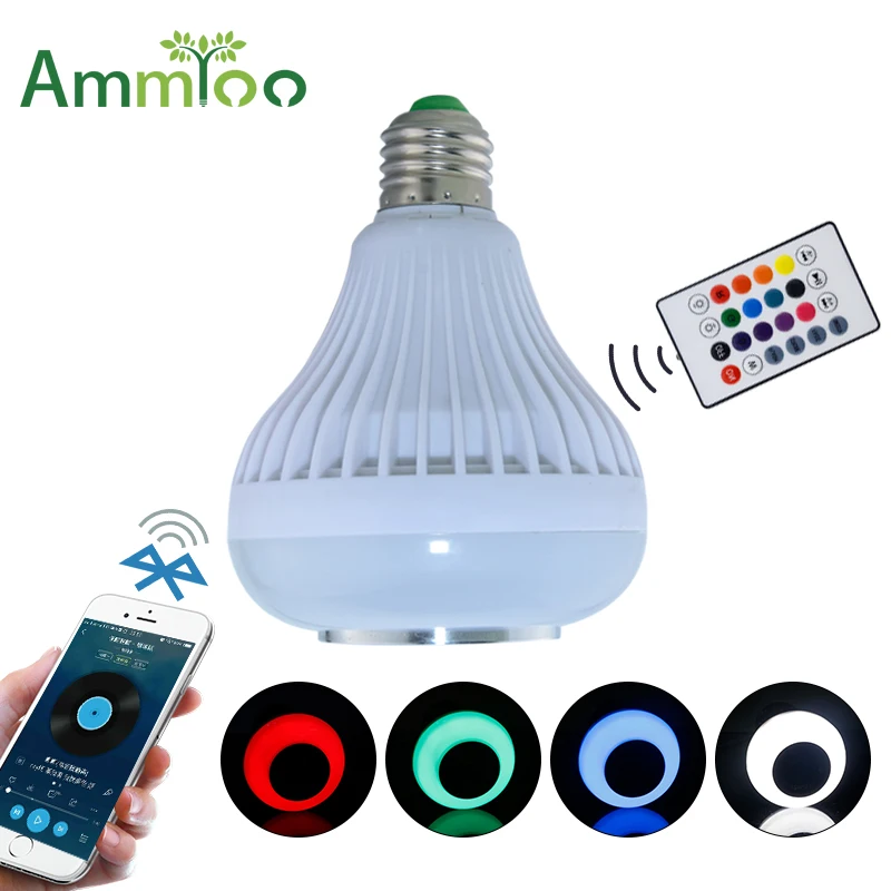 

AC100-240V Bluetooth 4.0 Music Playing Audio RGBW Speaker Light 12W E27 LED Bulb Lamp for iOS Android with 24Keys Remote Control