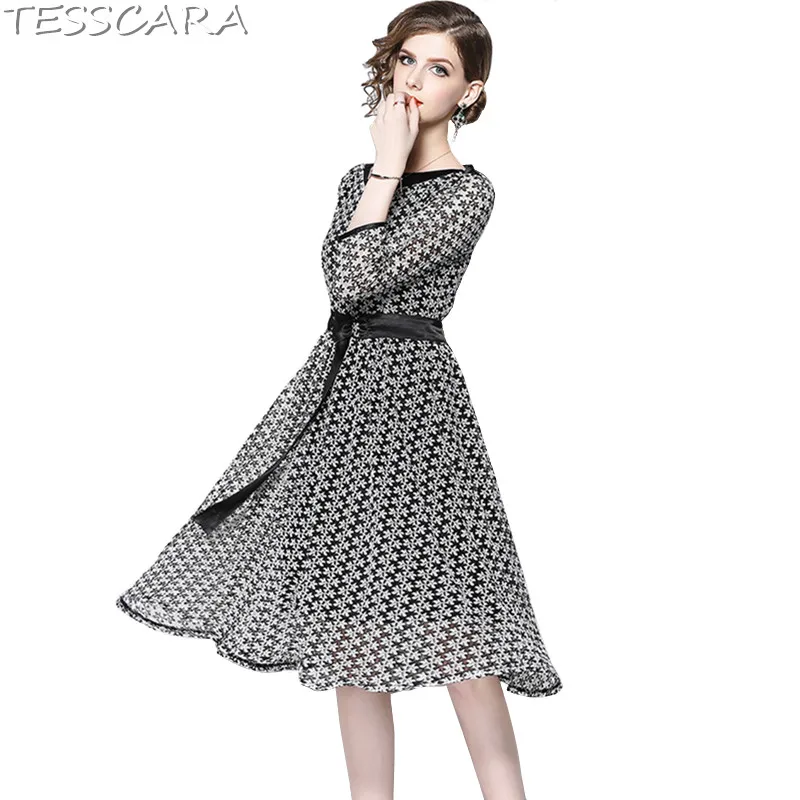 

TESSCARA Brand Women Autumn & Winter Luxury Lace Dress Festa Female Elegant Cocktail Vestidos Vintage Retro Party Robe Femme