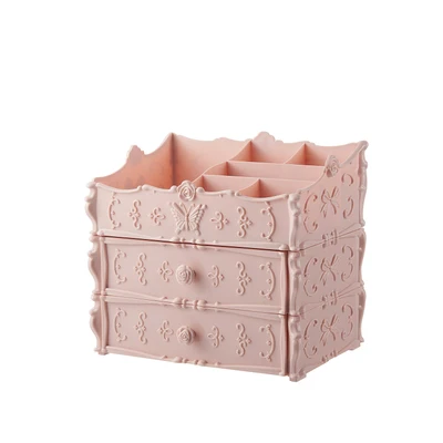Косметический ящик для хранения простой европейский стиль пластиковый ящик для спальни, ящик принцессы, бытовая шкатулка с отделкой - Цвет: pink 2layer