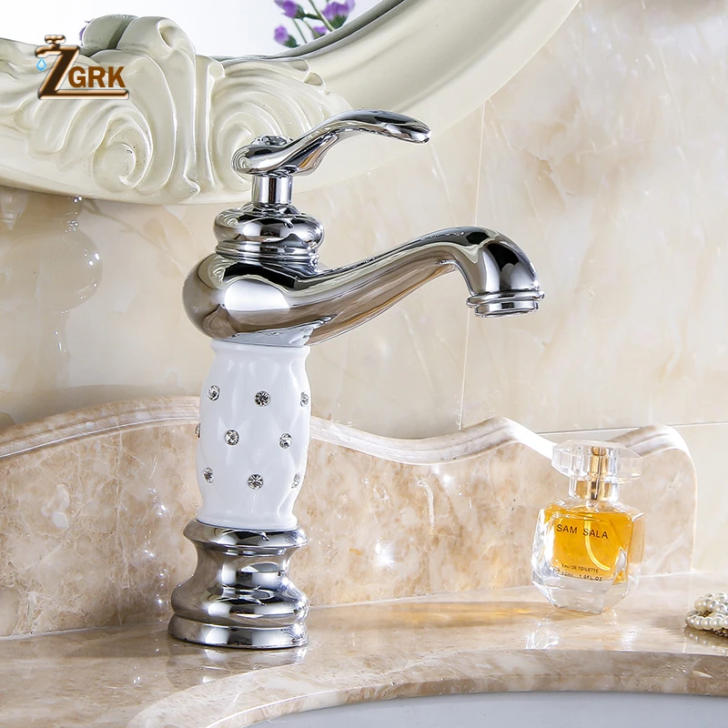 Billig ZGRK Becken Armaturen Goldene Waschbecken Wasserhahn Kreative Design Kristall Deck Montiert Warmen und Kalten Wasser Einzigen Loch Mischbatterien