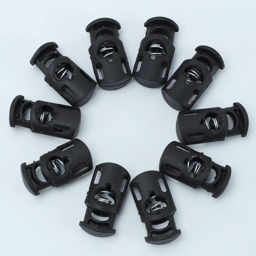 

10 pcs Plastic Black Spring Loaded Plastic Toggle Stopper Cord Locks End Adjuster Fastener