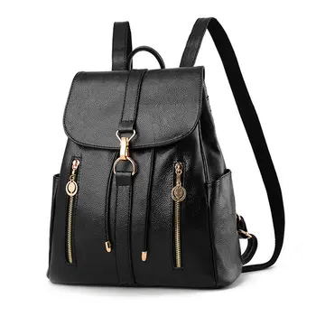 

Fashion Shoulder Bag Rucksack Women Girls Ladies Backpack Travel Bag PU leather polyester Backpack Black