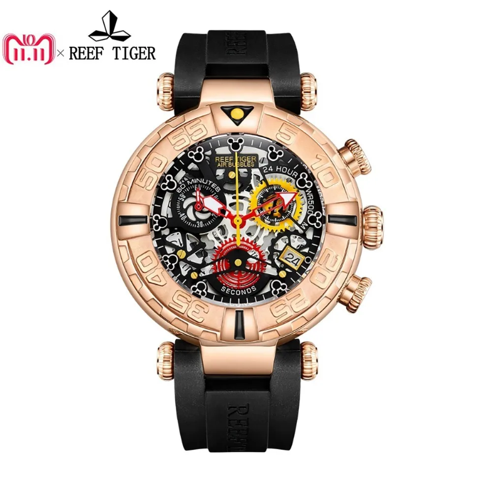 Reef Tiger/RT Top Brand Mens Sport Watches Rose Gold Skeleton Watches with Chronograph reloj hombre masculino RGA3059-S Reef Tiger/RT Top Brand Mens Sport Watches Rose Gold Skeleton Watches with Chronograph reloj hombre masculino RGA3059-S