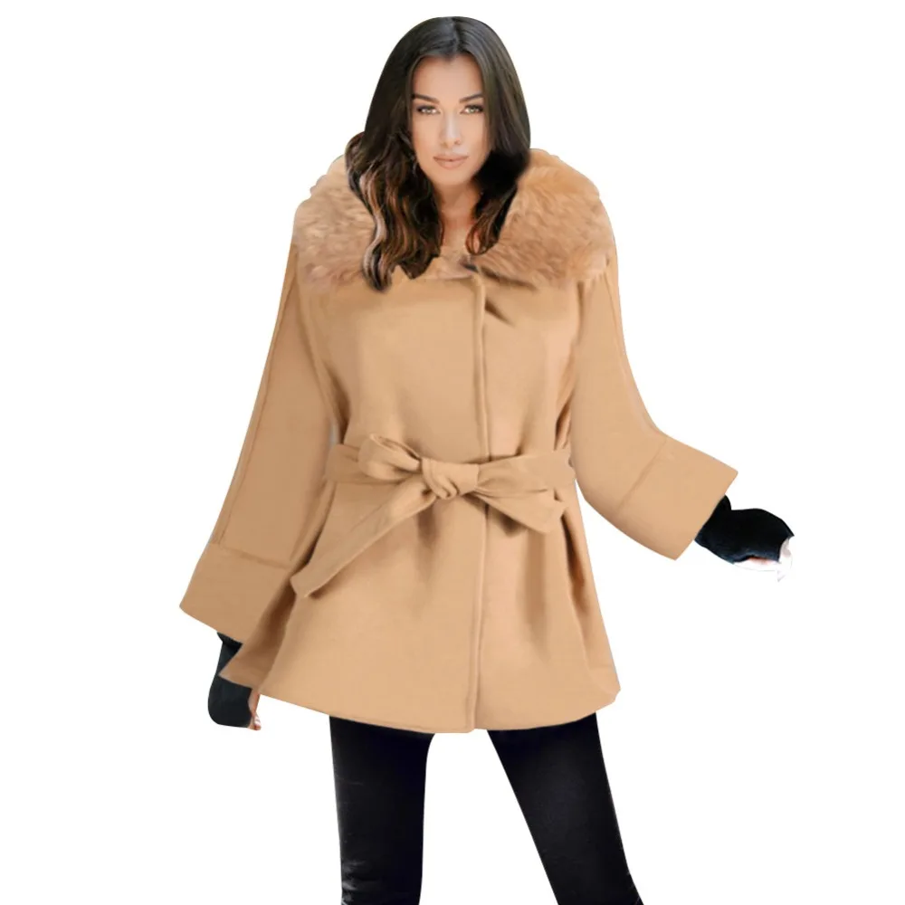 Mode black D'hiver Automne Long Et Arrivée Manteau Mince Nouvelle Slim Camel Tempérament Col Femmes De Fourrure Laine FrFaq