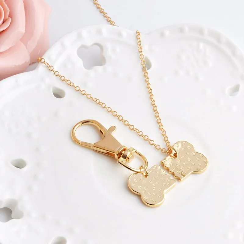 QIHE JEWELRY 2pcs/set Gold Silver Color Dog Bone Best Friends Charm Necklace & Keychain Handstamped BFF Bones Friendship Jewelry 19