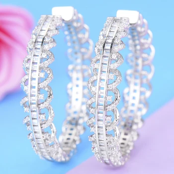 

GODKI Luxury 3 Tone AAA Cubic Zircon Statement Big Hoop Earrings For Women Wedding DUBAI Bridal Square Circle Hoop Earrings 2019