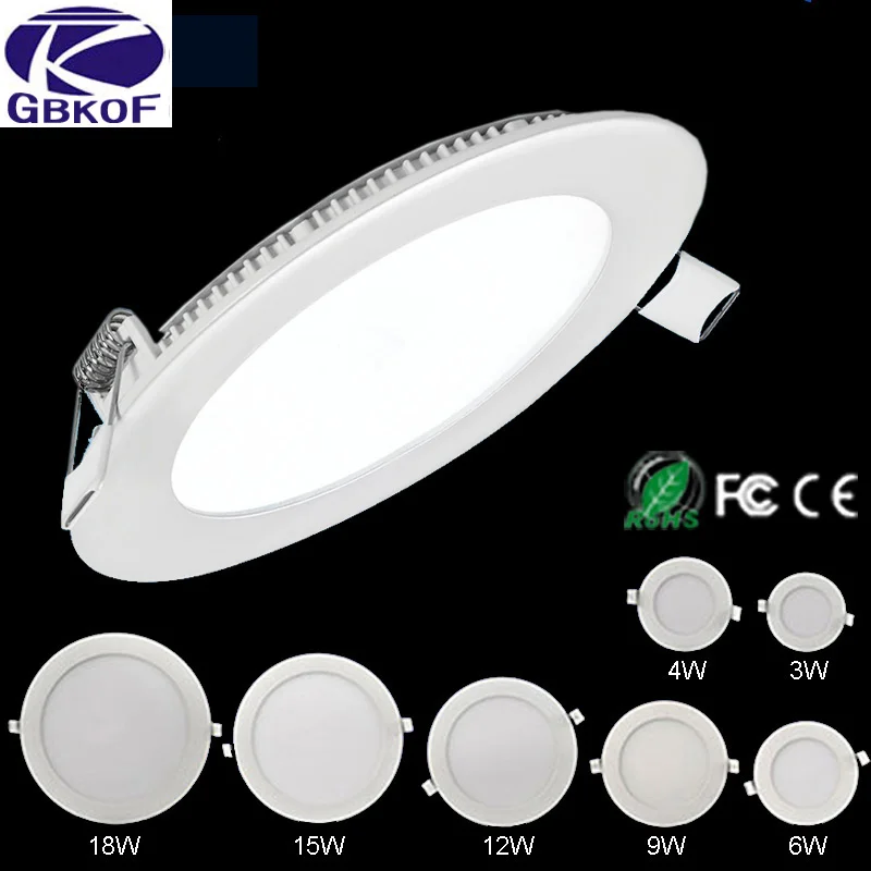 

20pcs/lot Ultra Thin Led Panel Downlight 3w 4w 6w 9w 12w 15w 18w Round Ceiling Recessed Spot Light AC85-265V Painel lamp CE UL