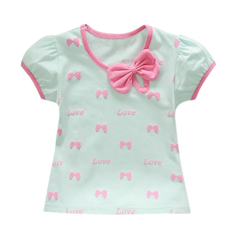Cotton T-Shirts For Girls Kids Tops& Tees Cute Bow Print Short Sleeves Kids Clothes Baby Girl T-Shirt Summer - Цвет: Зеленый