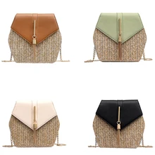 Женская летняя сумка из ротанга, ручная работа, тканая пляжная круглая богемная сумка на плечо, Женская многостильная соломенная+ Кожаная сумка, дорожные сумки