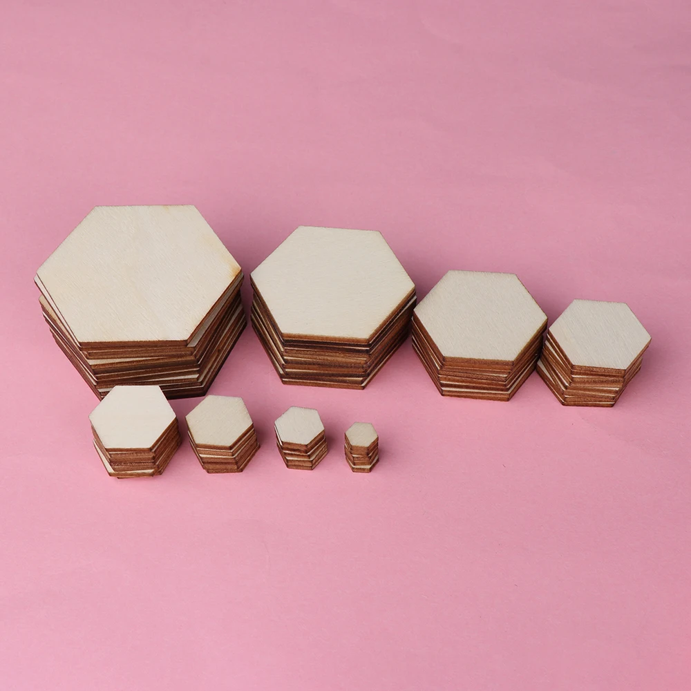 

50/100pcs New Hexagonal Shape Wood DIY Laser Cut Embellishment Craft Home Wedding Decor Ornaments