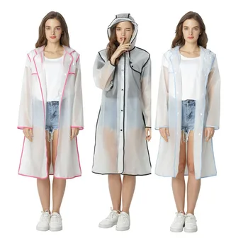 

Freesmily Semi Transparent colorful Edge Women Men Rain Poncho Waterproof Rain Jacket Coat With Hood