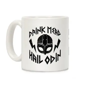 

Drink Mead Hail Odin White 11 Ounce Ceramic Coffee Mug